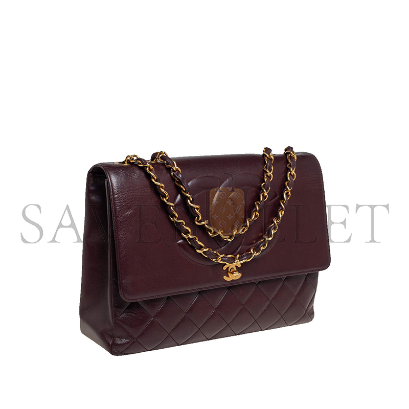 CHANEL BURGUNDY QUILTED LEATHER VINTAGE CC CLASSIC FLAP BAG AP2215 (33*23*11cm)